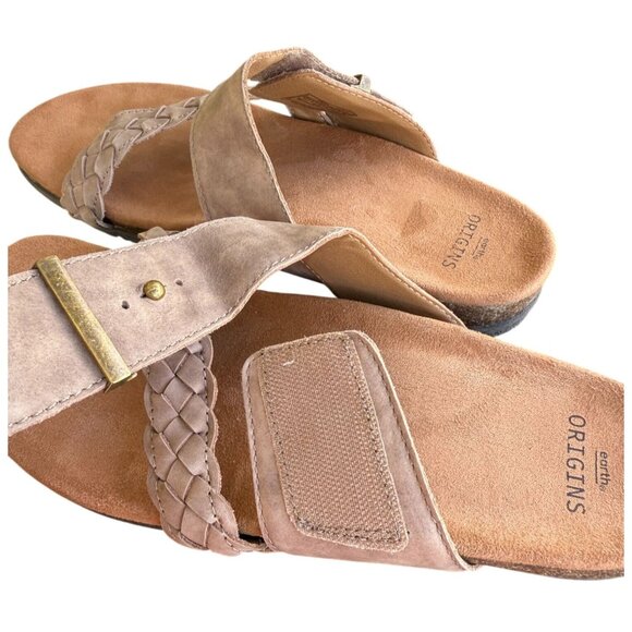Earth Origins Onida Taupe Suede Braided Leather Sandals Size 10 Comfort Boho - Picture 6 of 9